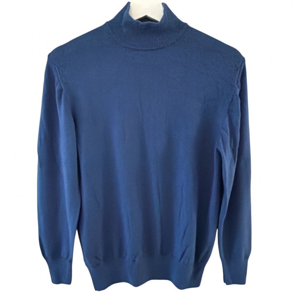 Sutton Studio Bloomingdale's Blue 100% Merino Wool Turtleneck Sweater Italy Med